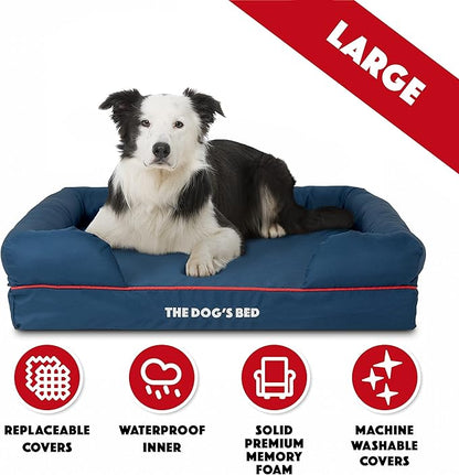 The Dog’s Bed, XL Oxford Blue, Memory Foam, Pain Relief: Arthritis, Hip & Elbow Dysplasia, Post Surgery, Lameness, Supportive, Calming, Waterproof Washable Cover, Veterinary Approved