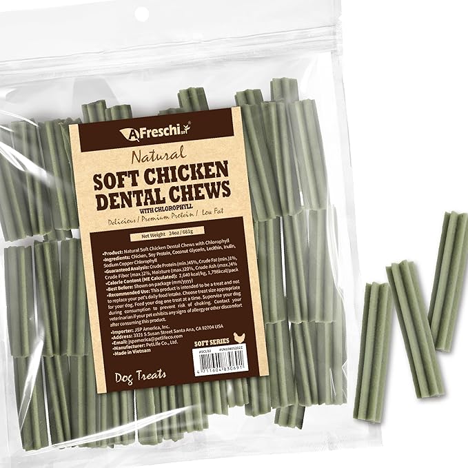 A Freschi srl Soft Dental Dog Treats, Natural High-Protein, Healthy & Easily Digestible, Grain-Free Puppy Chews, Human Grade Training & Rewards Dog Snacks, Dental Chews, 24 oz Pack