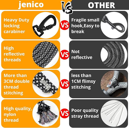 jenico Long Dog Leash 30FT: Heavy Duty Rope Leashes for Dogs Training with Swivel Lockable Hook Reflective Threads Bungee and Padded Handle - Dog Lead for Large Small Medium Dogs Outside