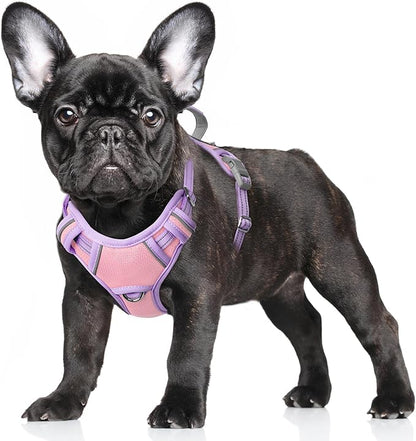 BARKBAY No Pull Dog Harness Large Reflective Dog Harness with Front Clip and Easy Control Handle for Walking Training Running with ID tag Pocket(Baby Pink & Violet Purple,S)