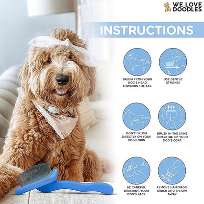 Slicker Brush for Dogs, Dog Grooming Supplies - Best Doodle & Poodle Brush for Long Haired Dogs - Goldendoodle Long Pin Detangler For Dematting (Large Curved)