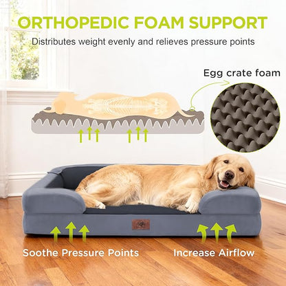 Orthopedic Dog Beds for Large Medium Dogs, Big Waterproof Memory Foam Pet Couch Bed with Removable Washable Cover, Tennis Ball Toy, 36x27
