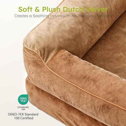 CWAWZ Extra Large Dog Bed, Orthopedic Dog Beds with Cooling Gel Memory Foam, Waterproof XL Pet Bed with Removable Washable Cover, 42" Pet Sofa Couch Dutch Velvet with Bone Toy, Brown