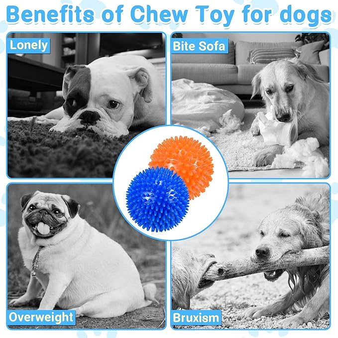 Ousiya Dog Balls 4.5" Squeaky Dogs Ball for Large Spikey Dog Ball for Aggressive Chewers Heavy Duty Teething Medium Durable Dogs Balls (2 Pack)