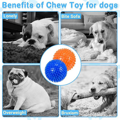 Ousiya Dog Balls 4.5" Squeaky Dogs Ball for Large Spikey Dog Ball for Aggressive Chewers Heavy Duty Teething Medium Durable Dogs Balls (2 Pack)