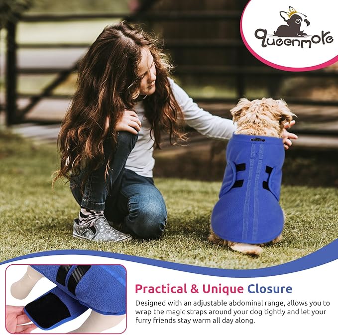 Queenmore Small Dog Sweater, Soft Fleece Vest Pullover Dog Jacket with Leash Hole, Warm Winter Dog Coats Cold Weather Doggy Dachshund Sweaters for Small Dogs Cats Boy or Girl (Blue, XS)