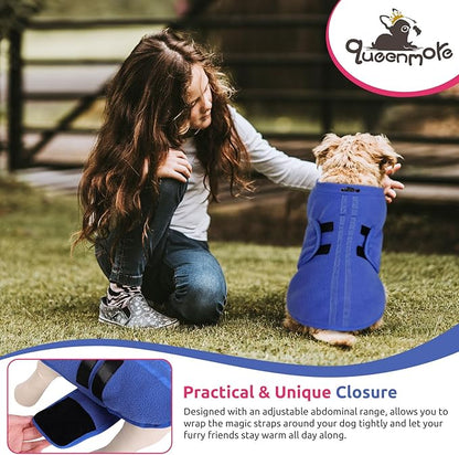 Queenmore XXL Dog Sweater, Soft Fleece Vest Pullover Jacket with Leash Hole, Warm Winter Coats for Cold Weather - Dachshund & Cat Sizes - Boy & Girl (Blue, XXL)