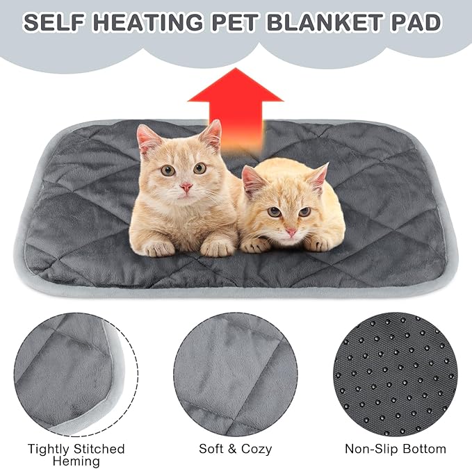 Clysee 8 Pack Self Heating Cat Mat Self Warming Cat Bed Extra Warm Thermal Pet Bed Mat Reflects Body Heat Washable Dog Crate Pad for Indoor Outdoor Pets (Gray,16 x 20 Inch)