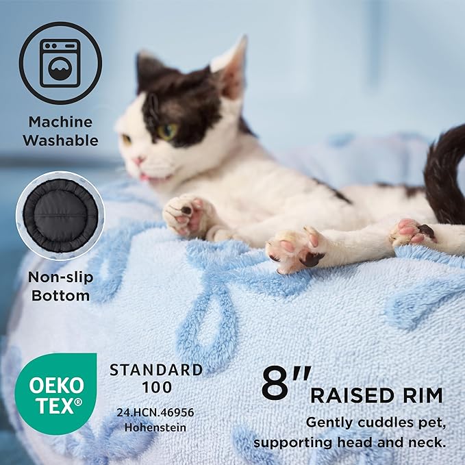 LE SURE Donut Medium Dog Bed - Round Cat Beds for Indoor Cats Calming Bed Gift for Pets, Cute Modern Beds with Jacquard Shaggy Plush & Anti Slip Bottom, 30 Inch, Ice Melt