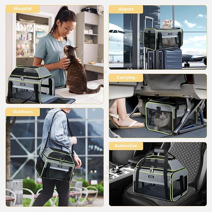 Lekereise Top-Expandable Pet Carrier 17x11x9.5 Inch Alaska Hawaiian Airline Approved Soft Sided Underseat to 12lbs Travel Carriers for Small Cats and Dogs with Locking Safety Zippers Anti-Scratch Mesh