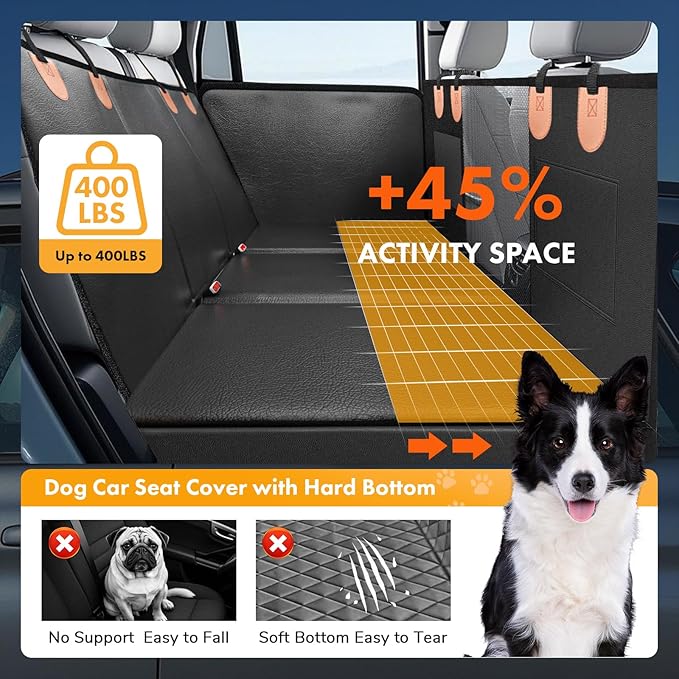 dessports Dog Car Seat Cover for Back Seat - Waterproof Car Seat Cover for Dogs with Side Flaps - Scratchproof Nonslip Hard Bottom Dog Hammock for Car Truck SUV