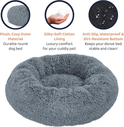 Donut Dog Bed - Premium Comfort for Anxiety Relief - Fluffy & Calming Design with Ultra-Plush Support | Cozy Round Dog Bed with Super Soft Circle Style (Dark Grey, X-Large)