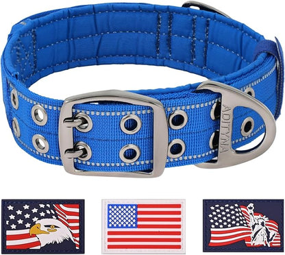 ADITYNA Heavy Duty Dog Collar for Large Dogs - Reflective Royal Blue Collar with Handle for Training, and Walking - Wide, Durable, Comfortable