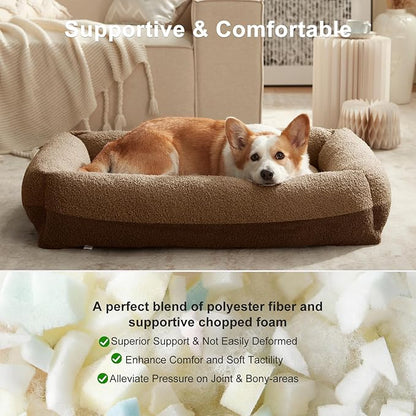FURTIME Washable Small Dog Bed, Rectangle Comfy Fluffy Kitten Puppy Bed, Removable Zipper Cover Machine Wash, Soft Breathable Orthopedic Bed Durable Pet Cuddler with Anti-Slip Bottom, 20"x19"x6",Brown