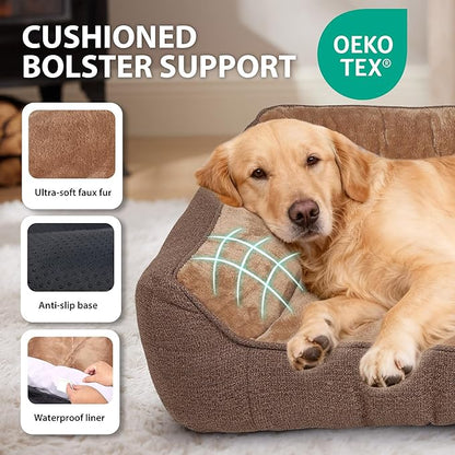 ZAKAPAWS Orthopedic Dog Bed for Extra Large Dogs - Extra Thick Supportive Dog Couch Bed, Pet Beds Sofa with Waterproof Washable Cover & Non-Slip Bottom, Brown, 42x30 Inch