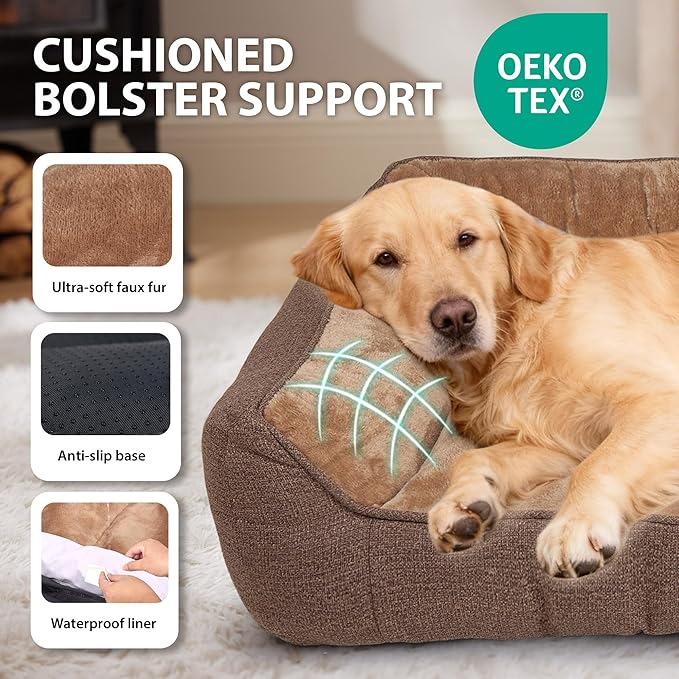 ZAKAPAWS Orthopedic Dog Bed for Extra Large Dogs - Extra Thick Supportive Dog Couch Bed, Pet Beds Sofa with Waterproof Washable Cover & Non-Slip Bottom, Brown, 48x35 Inch