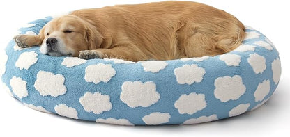 LE SURE Shown on TV Donut Dog Beds Extra Large Sized Dog - Round Pet Beds for Calming Puppy with Washable Cover, Orthopedic Modern Beds with Jacquard Shaggy Plush & Anti Slip Bottom, 42 Inch，Blue