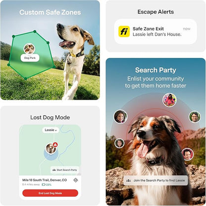 New Fi Series 3+ Smart Dog Tracker Collar [6 Month Membership Included] GPS Tracker for Dogs with Health & Behavior Monitoring, Escape Alerts, Waterproof, LED, Apple Watch Compatible (Gray, Large)