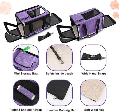 GAPZER Carrying Bag for Yorkie Dog Travel Kennel Ventilated Softside Pet Carrier Tiny Dog Crate for Teacup Poodle 12lb Large Kitty Transport Cage with Cover Chihuahua Supply Purple