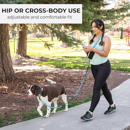 Squirrel Products Hands Free Dog Leash with Hip Belt/Crossbody Strap, Zipper Pouch, and Shock Absorbing Bungee for Walking or Jogging with pet (Blue, Black)