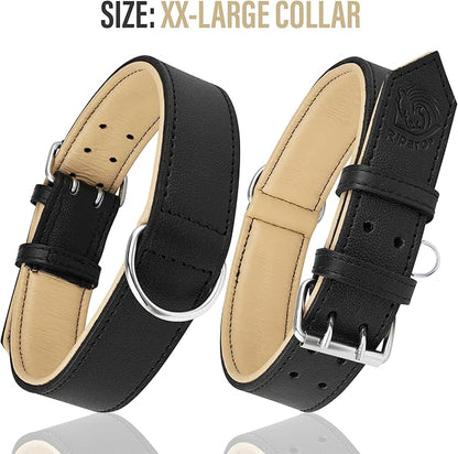 Riparo Leather Dog Collar - Heavy Duty Wide Dog Collar for Small, Medium, Large and Extra Large Dogs with Dog Tag Holder (L: 1.5" Wide for 17"-21" Neck, Black)