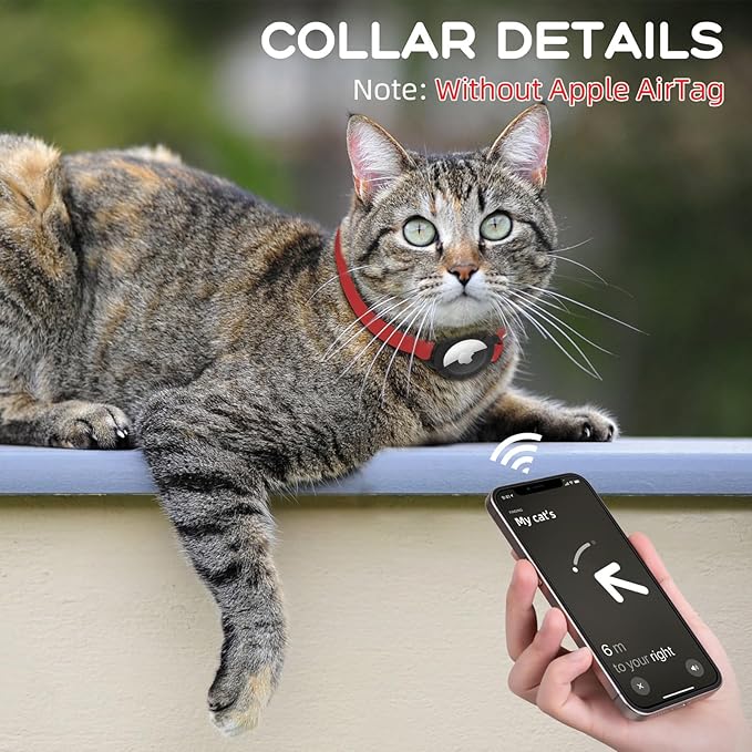 AirTag Cat Collars, Stretchy Collar with Apple AirTag Holder and Bell, Breakaway Ultra Design Elastic GPS Tracking Collars for Cats and Puppies, (7.5-12.5 Inch), Red
