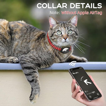 AirTag Cat Collars, Stretchy Collar with Apple AirTag Holder and Bell, Breakaway Ultra Design Elastic GPS Tracking Collars for Cats and Puppies, (7.5-12.5 Inch), Red