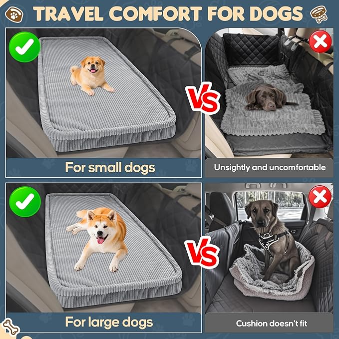 Dog Car Bed, Non-Slip Backseat Extender Pet Mat, Removable Washable Dog Bed for SUVs, Sedans & Trucks, Anti-Slip Travel Bed for Dogs, Easy Clean & Scratch-Proof & Comfort Light Gray (50"L×24.6"W×2"H))