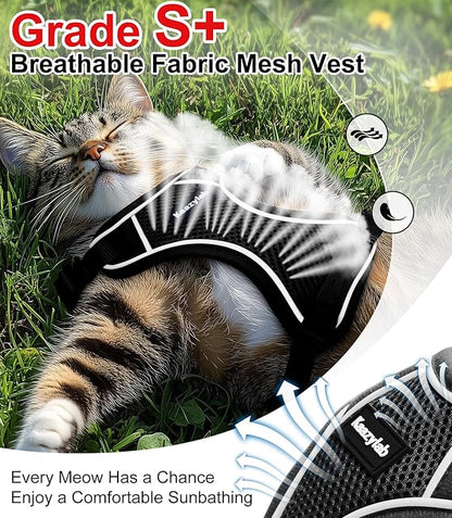 Cat Harness and Leash for Walking Escape Proof Soft Adjustable Cat Leash Breathable Comfortable Vest Easy to Wear Kitten Harness for Outdoor Travel Black XS