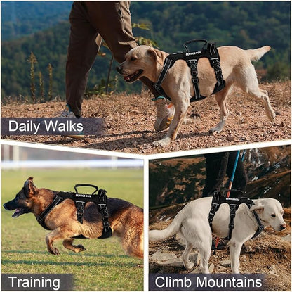 Escape Proof Dog Harness for Large Medium Sized Dogs Six Point Adjustable, Service Dog Vest Harness and Leash Set, No Pull Dogs Harnesses with Handle, Medium Dog Harnesses for Walking(Black, M)