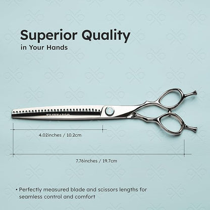 8” Dog Grooming Chunker Scissors – VG10 Japanese Steel Professional Pet Shears for Cats & Dogs | Fast Hair Release Design | Lightweight, Ergonomic, Handcrafted | Thinning Rate 60-70% | K9 Shears