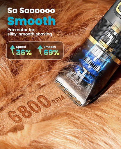 oneisall Dog Clippers Low Noise, Pro Dog Grooming Clippers Kit with Rechargeable Cordless Shaver Trimmer for Dogs Cats, IPX7 Waterproof Pet Clippers Grooming at Home