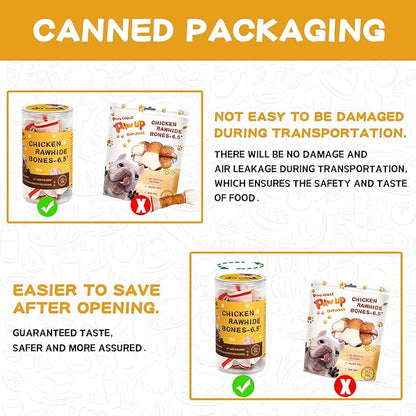 PAWUP Dog Treat Rawhide Bones with Chicken (6.5 ", 4 pcs), Dog Chews Beefhide Treats w/Taurine, 10.5 oz
