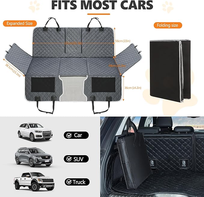 ANOSOSPECIAL Back Seat Extender for Dog,Waterproof Hard Bottom Dog Car Seat Cover for Back Seat Protector,Foldable Camping Pet Hammock Bed,Easy Clean Travelling Accessories Car SUV Truck (Gray)