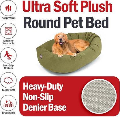 Majestic Pet 40 Inch Suede Calming Dog Bed Washable 40x29x9 (Inch) – Cozy Soft Round Donut Dog Bed with Spine Support for Dogs to Rest Their Head - Pet Bed Large – Sage (2025)