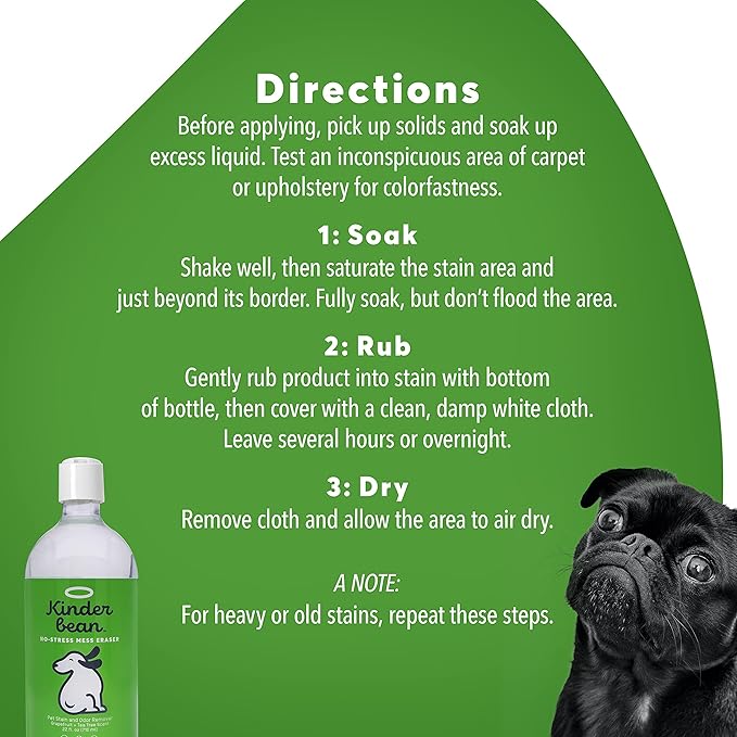 Kinderbean Dog & Cat Urine Stain and Odor Eliminator for Carpet, Upholstery, Hard Floors - 2-Pack 32 oz., Grapefruit & Thyme Scent, Enzyme Bio-Active Formula with Squeeze and Spray Top