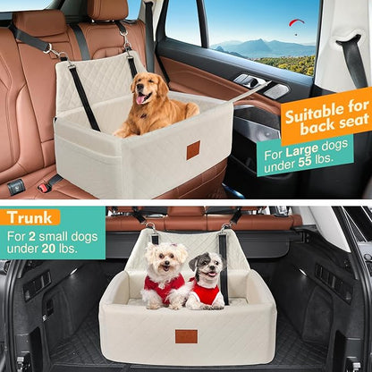 NEEZUKAR Dog Car Seat for Large Medium Dogs,Washable Pet Carseat Under 55 lbs or 2 Small Dogs,Dog Booster Seat Travel Bed with Thick Cushion,2 Safety Leashes