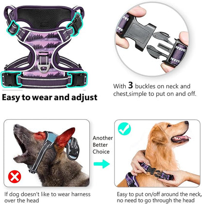 Timos Dog Harness,No-Pull Pet Harness Adjustable Soft Padded Dog Vest,Reflective No-Choke Pet Oxford Vest with Easy Control Handle for Medium Dogs,Moon Night,M