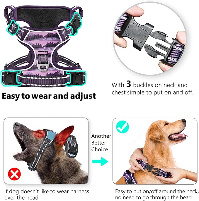 Timos Dog Harness,No-Pull Pet Harness Adjustable Soft Padded Dog Vest,Reflective No-Choke Pet Oxford Vest with Easy Control Handle for Large Dogs,Moon Night,L