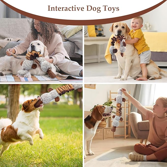 BUYPOW Squeaky Dog Toys, Interactive Tug of War Puppy Toys, Funny Plush Dog Chew Toys, Stuffed Dog Toys for Small,Medium and Large Dogs - Platypus