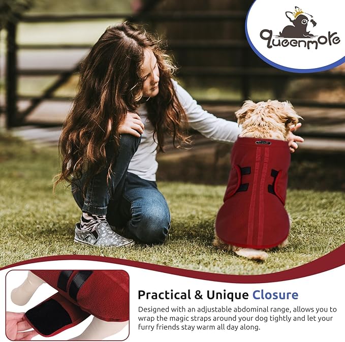 Queenmore XL Dog Sweater, Soft Fleece Vest Pullover Dog Jacket with Leash Hole, Warm Winter Dogs Clothes Cold Weather Doggy Dachshund Sweaters for Large Dogs Cats Boy or Girl (Burgundy, XL)