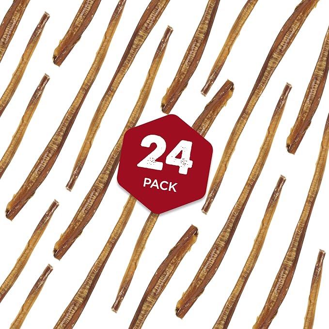 Best Bully Sticks 12 Inch Thin Bully Sticks for Dogs - 24 Count (Pack of 1) - Natural Grain and Rawhide Free, Puppies, Seniors, Small Breeds