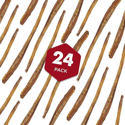 Best Bully Sticks 12 Inch Thin Bully Sticks for Dogs - 24 Count (Pack of 1) - Natural Grain and Rawhide Free, Puppies, Seniors, Small Breeds