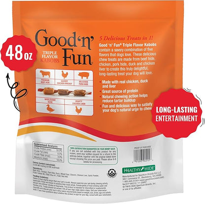 Good'N'Fun Triple Flavored Rawhide Kabobs for Dogs, Treat Your Dog 48-Ounce