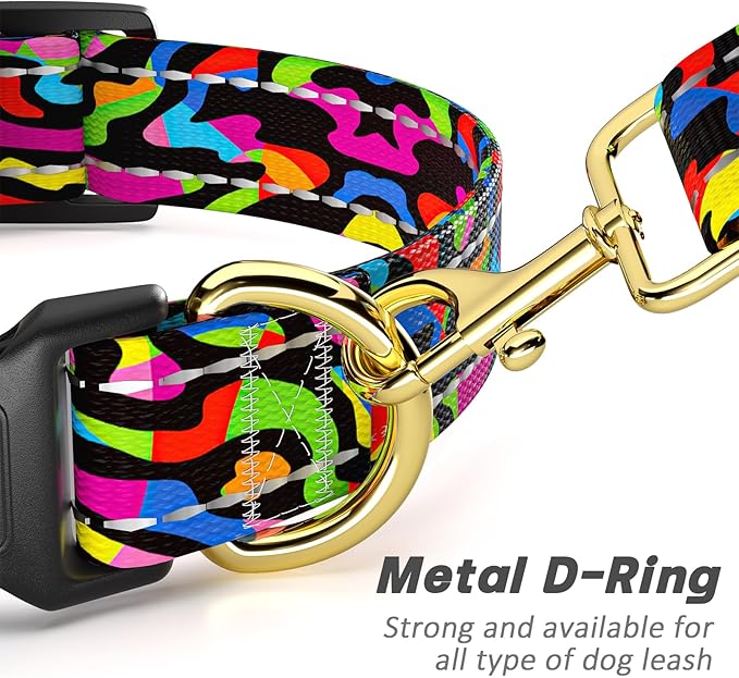 Reflective Dog Collar for Extra Small Dogs, Cute Boho Adjustable Heavy-Duty Nylon Puppy Collar for Boy and Girl Female, Soft Pet Accessories with Quick Release Buckle, Abstract Rainbow Art