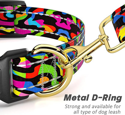Reflective Dog Collar for Extra Small Dogs, Cute Boho Adjustable Heavy-Duty Nylon Puppy Collar for Boy and Girl Female, Soft Pet Accessories with Quick Release Buckle, Abstract Rainbow Art