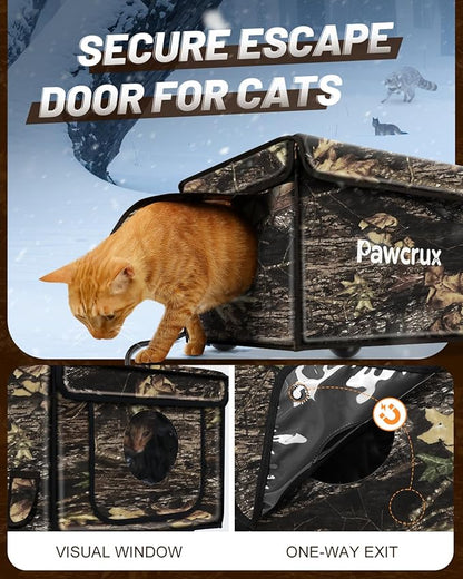 Heated Cat House for Outside with Dual Doors, Insulated Cat House Outdoor with Heating Pad, Weatherproof Heated Outdoor Cats Houses Waterrproof for Feral Cats (Leaf, 17" L x 12" W x 13" H)