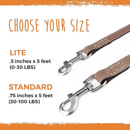 Mighty Paw Luxury Leather Dog Leash - Genuine Material Leather Leashes for All Pet Sizes - Pet Lead - 5 ft Premium Quality - Soft Material - Light Brown