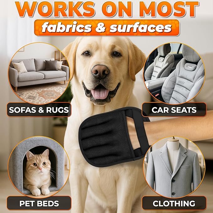 Pet Hair Removal Glove – Electrostatic Five-Finger Fur Remover for Cats & Dogs, Reusable Polyester Glove 9.25"x6.69" for Couch, Carpet, Car Seat, Furniture & Clothing, Great as Cat Mom Gifts