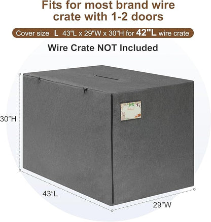 HiCaptain Breathable Dog Crate Cover 42 Inch, Durable Heavy Duty Kennel Cover, Dual Zippered Panels, Windproof Waterproof UV-Resistant (Grey)